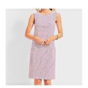 Talbots Womens 14 White Pink Stripes Braided Neck Sleeveless Ottoman Shift Dress
